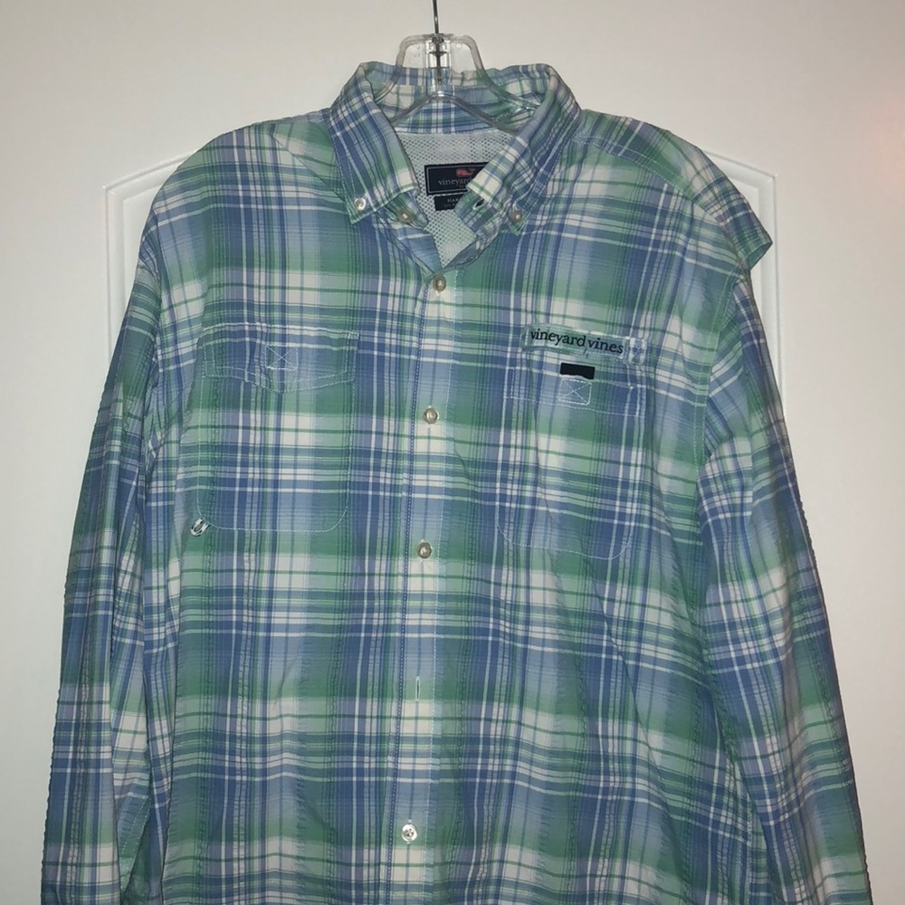 Vineyard Vines Blue/Green Button down Harbor Shirt